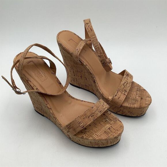 FOREVER 21 Women's Beige Cork Platform Wedge Sandals Size 8.5 - Picture 1 of 13